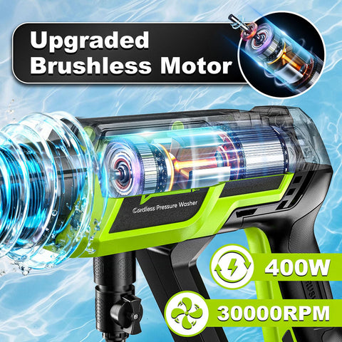 highsam cordless pressure washer battery-pack close-up shows quick-replaceable power