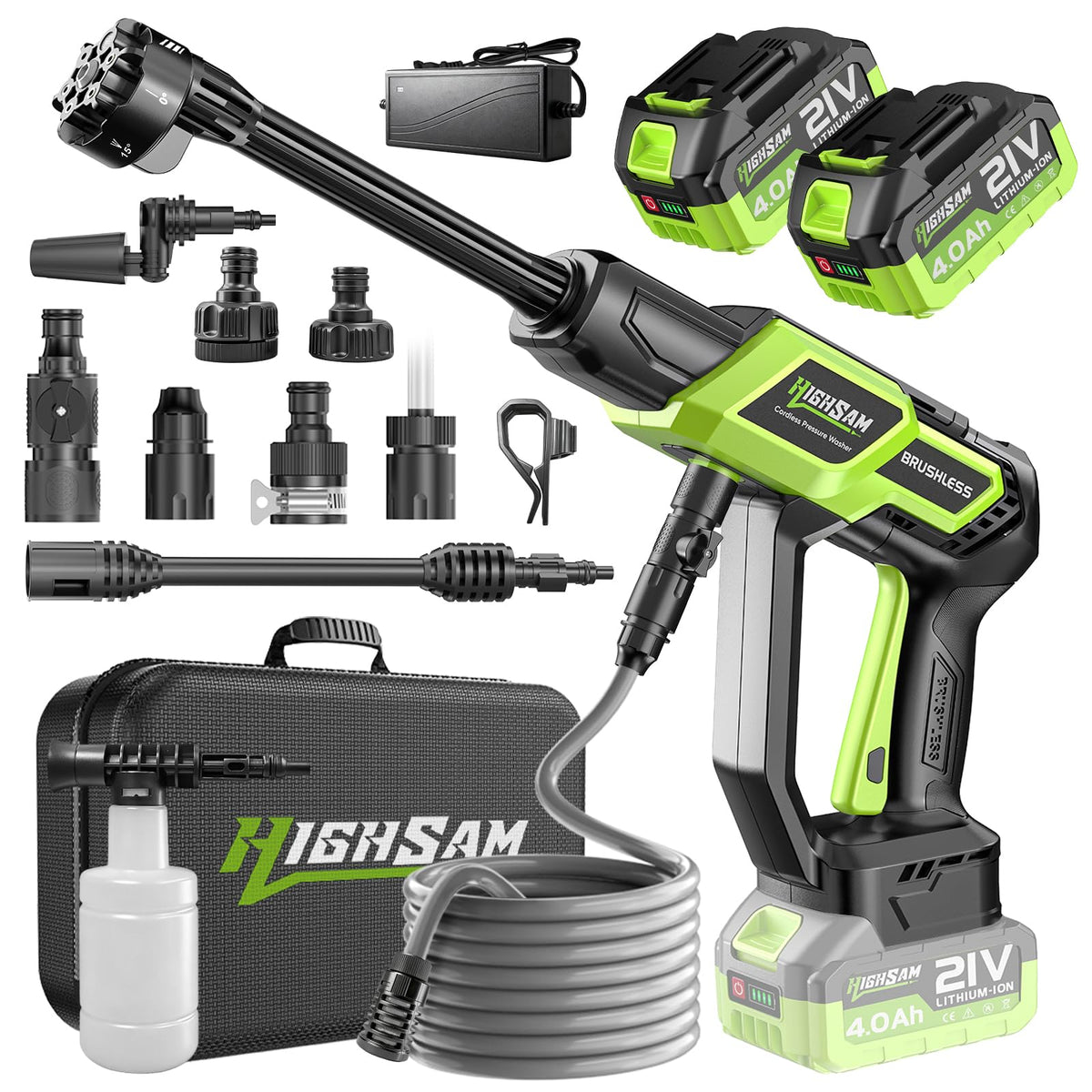 highsam cordless pressure washer front-view unit highlights compact portability for cars