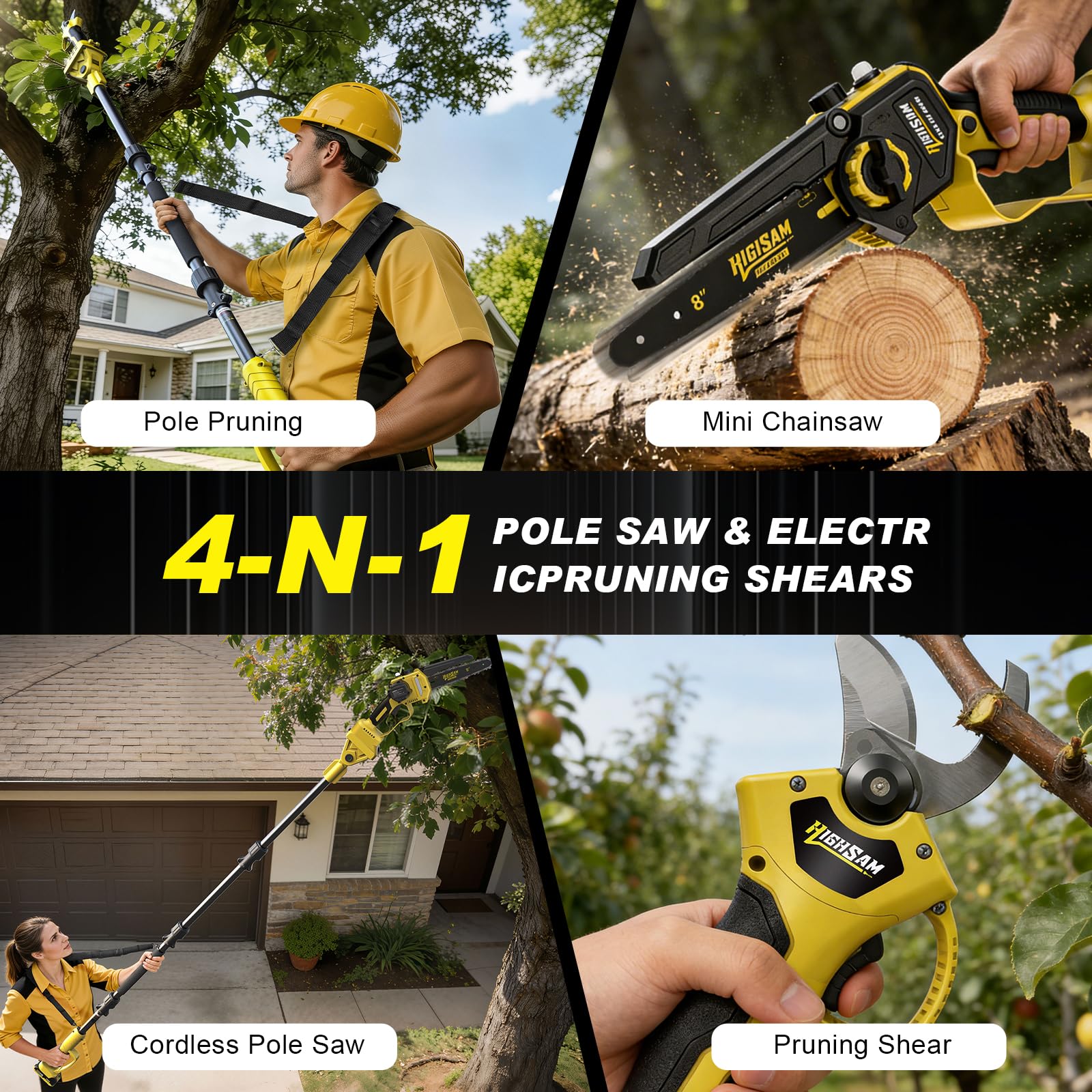 Highsam extension pole extended for reaching tall branches with minimal effort.