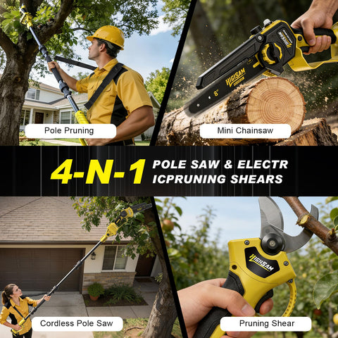 Highsam extension pole extended for reaching tall branches with minimal effort.