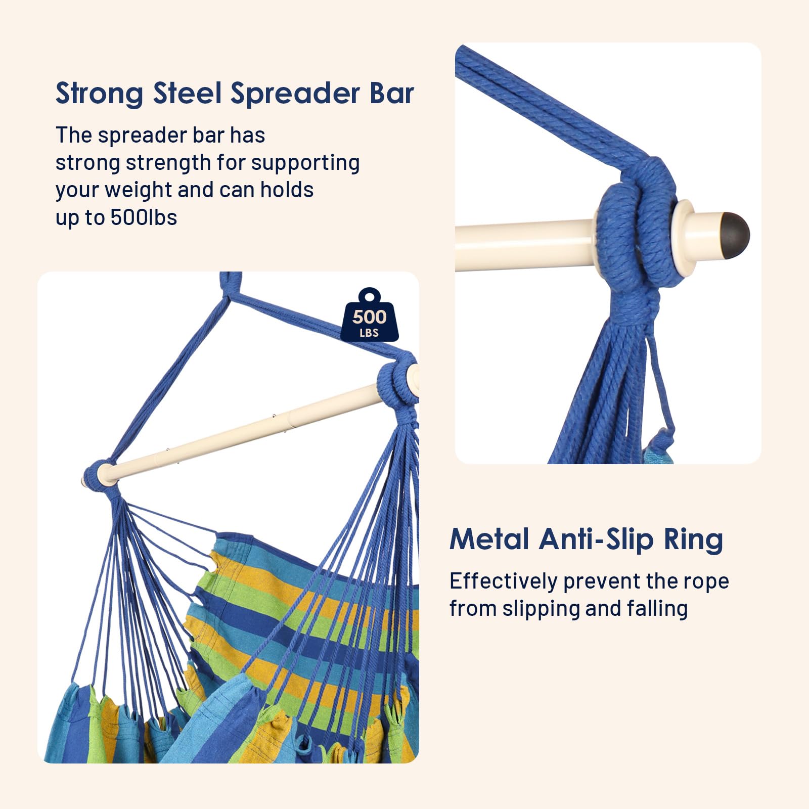 Highwild hammock chair anti-slip rings prevent rope slippage during movement