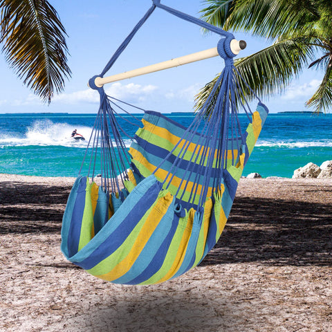 Highwild hammock chair blue striped comfort swing for cozy outdoor lounging