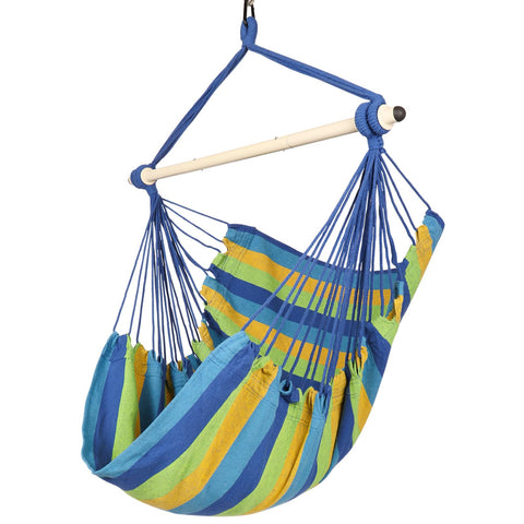 Highwild hammock chair blue striped setup for easy space-saving indoor or outdoor relaxation
