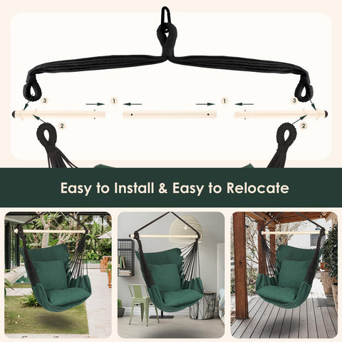 Highwild hammock chair shown in indoor and outdoor spaces for versatile use