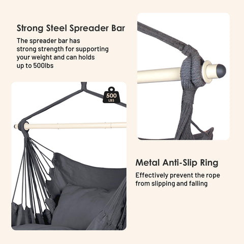 Two cushions accompany the Highwild hammock chair for added comfort.