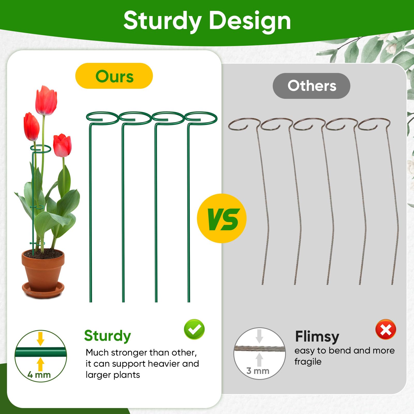 HiGift 4mm-wire stake with ring system provides sturdy support for tall stems.