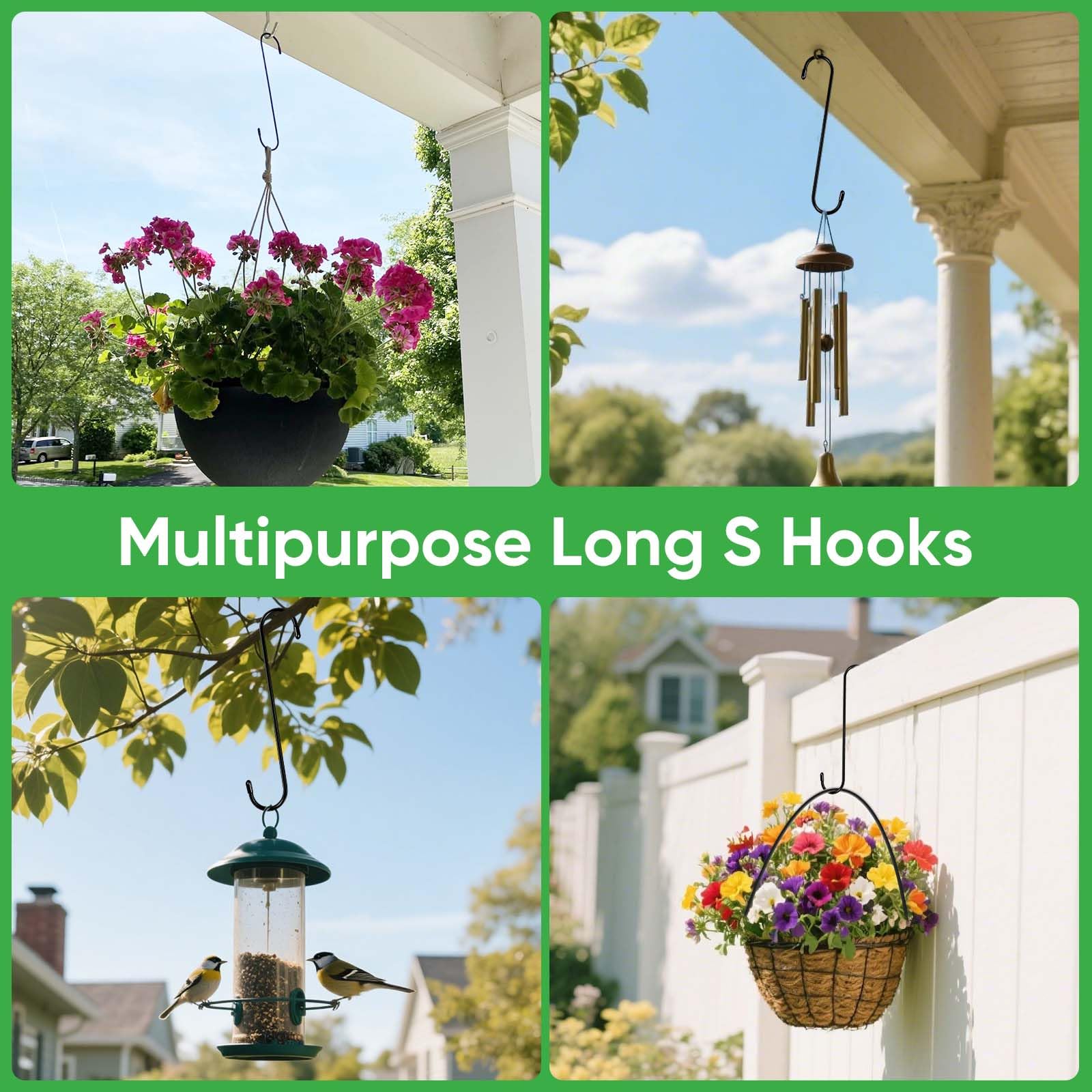 HiGift black-coated S hook resists rust and blends with decor.