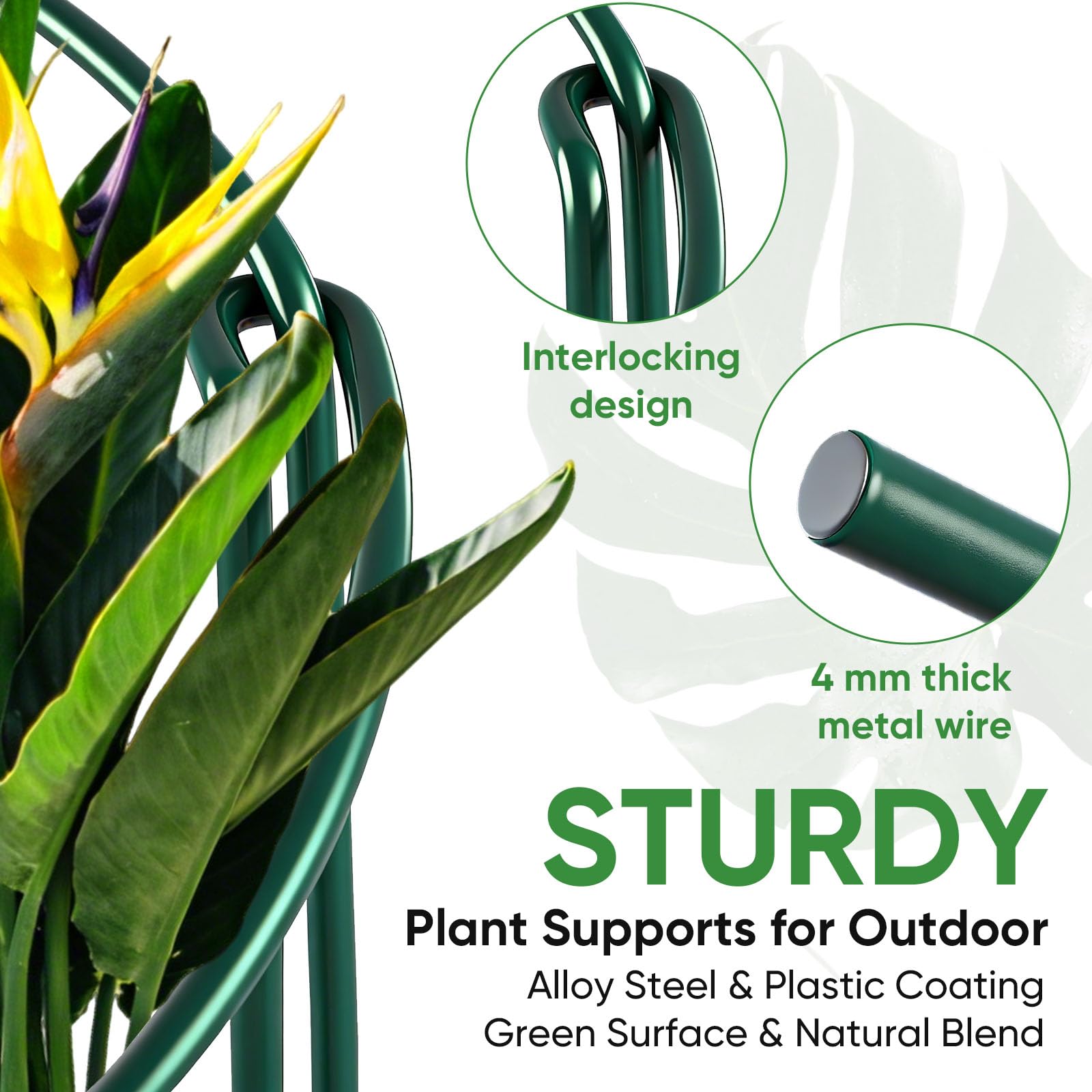 HiGift dark-green finish blends with foliage for discreet garden support.