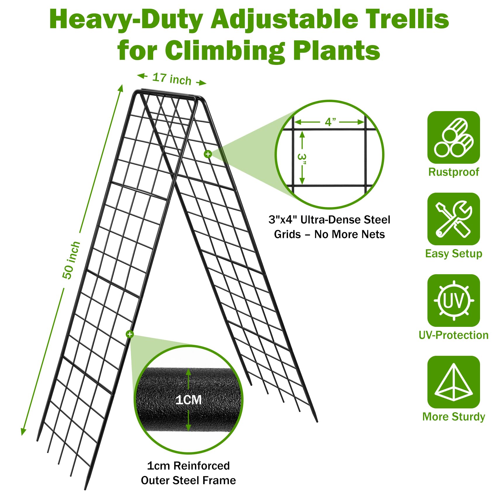 HIHADUUM adjustable height trellis set at 17-50 inches for cucumbers