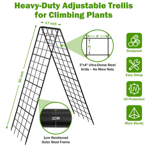 HIHADUUM adjustable height trellis set at 17-50 inches for cucumbers