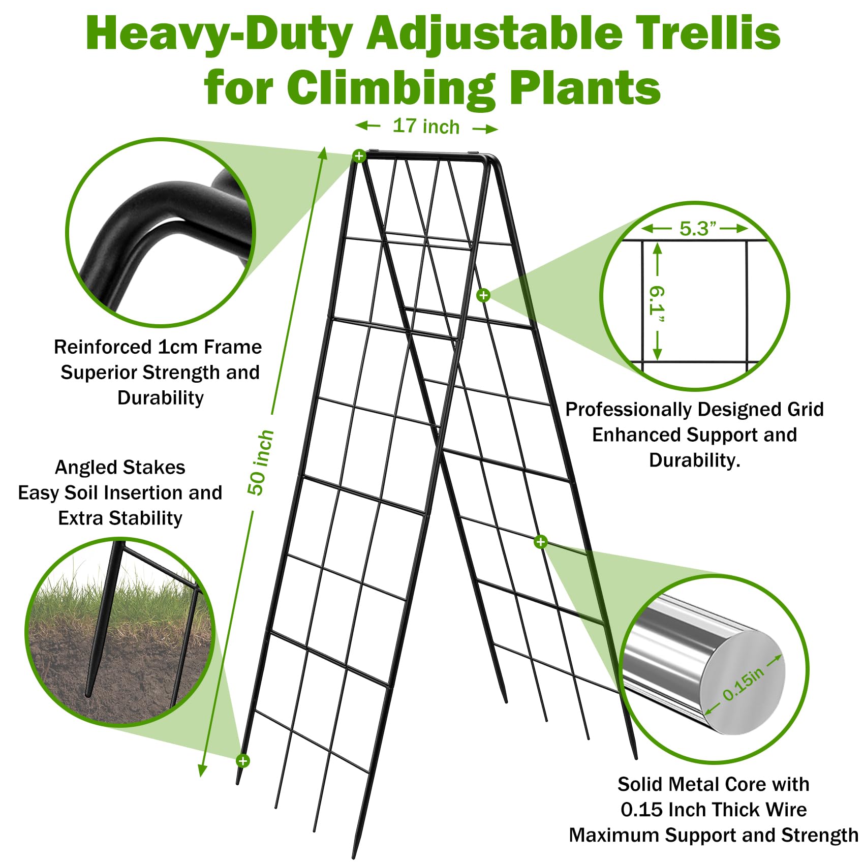 HIHADUUM heavy-duty steel trellis for climbing plants supports cucumbers, beans, and tomatoes