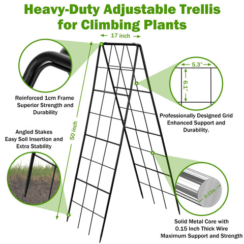 HIHADUUM heavy-duty steel trellis for climbing plants supports cucumbers, beans, and tomatoes
