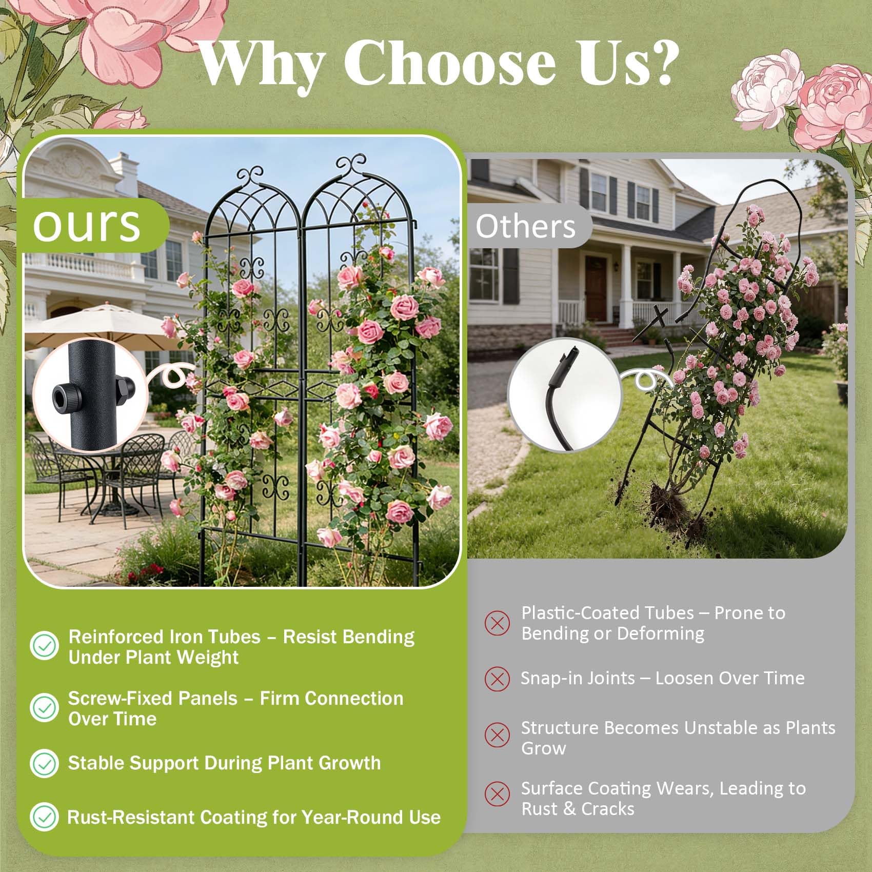 HIHADUUM trellis features rust-resistant coating for long-lasting garden use.