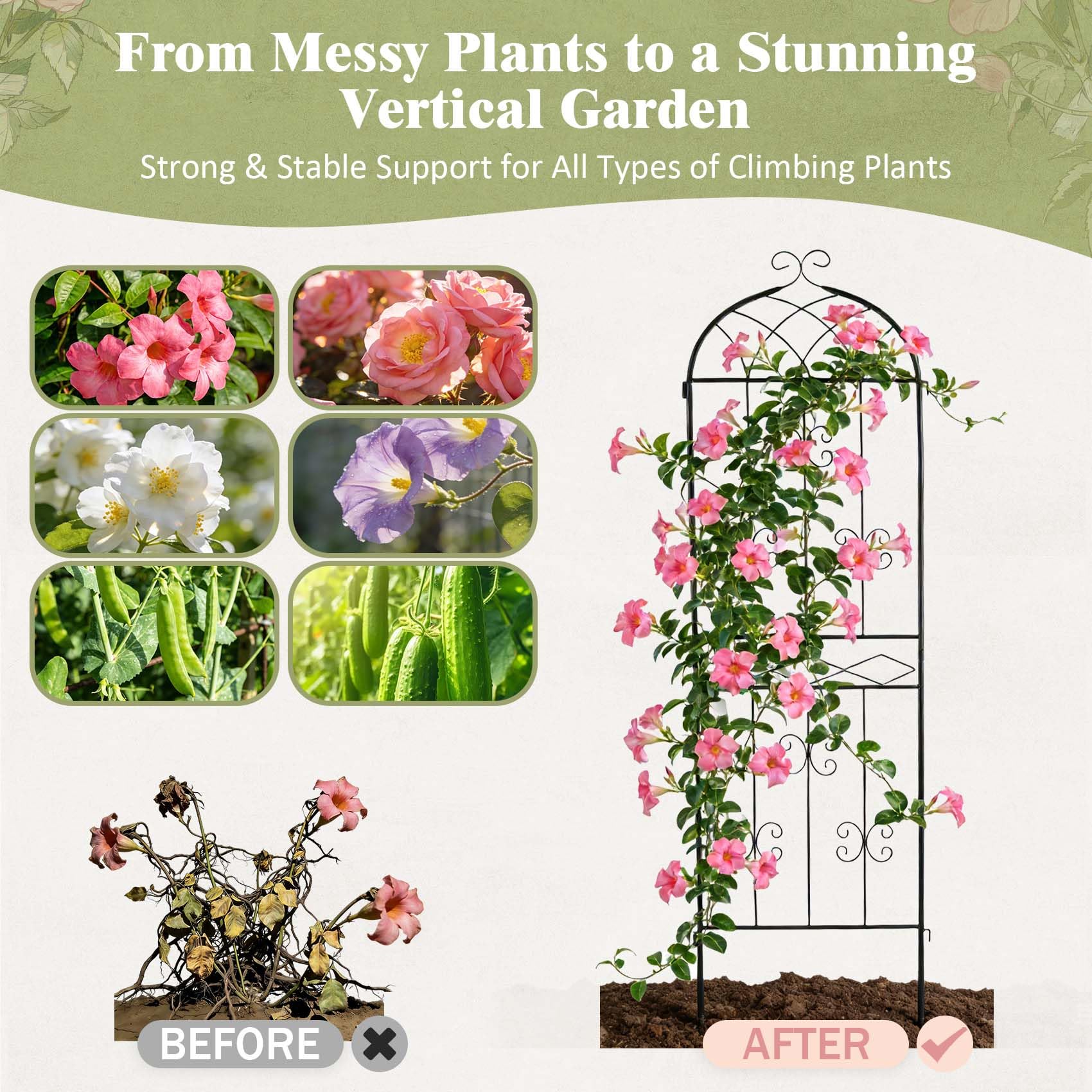 HIHADUUM tall garden trellis stands 70.8 inches for vertical growth.