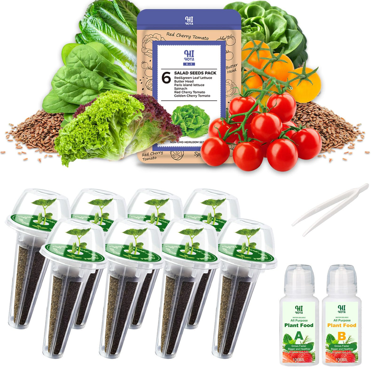 HiHOYA salad greens seed pod kit ready for hydroponics, enabling easy indoor harvests