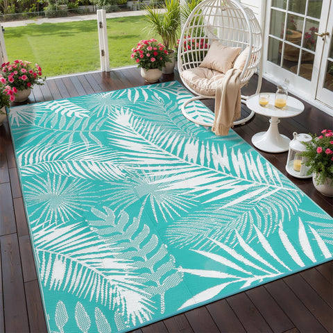 HiiARug 5x7 outdoor rug with reversible palm pattern for flexible patio styling