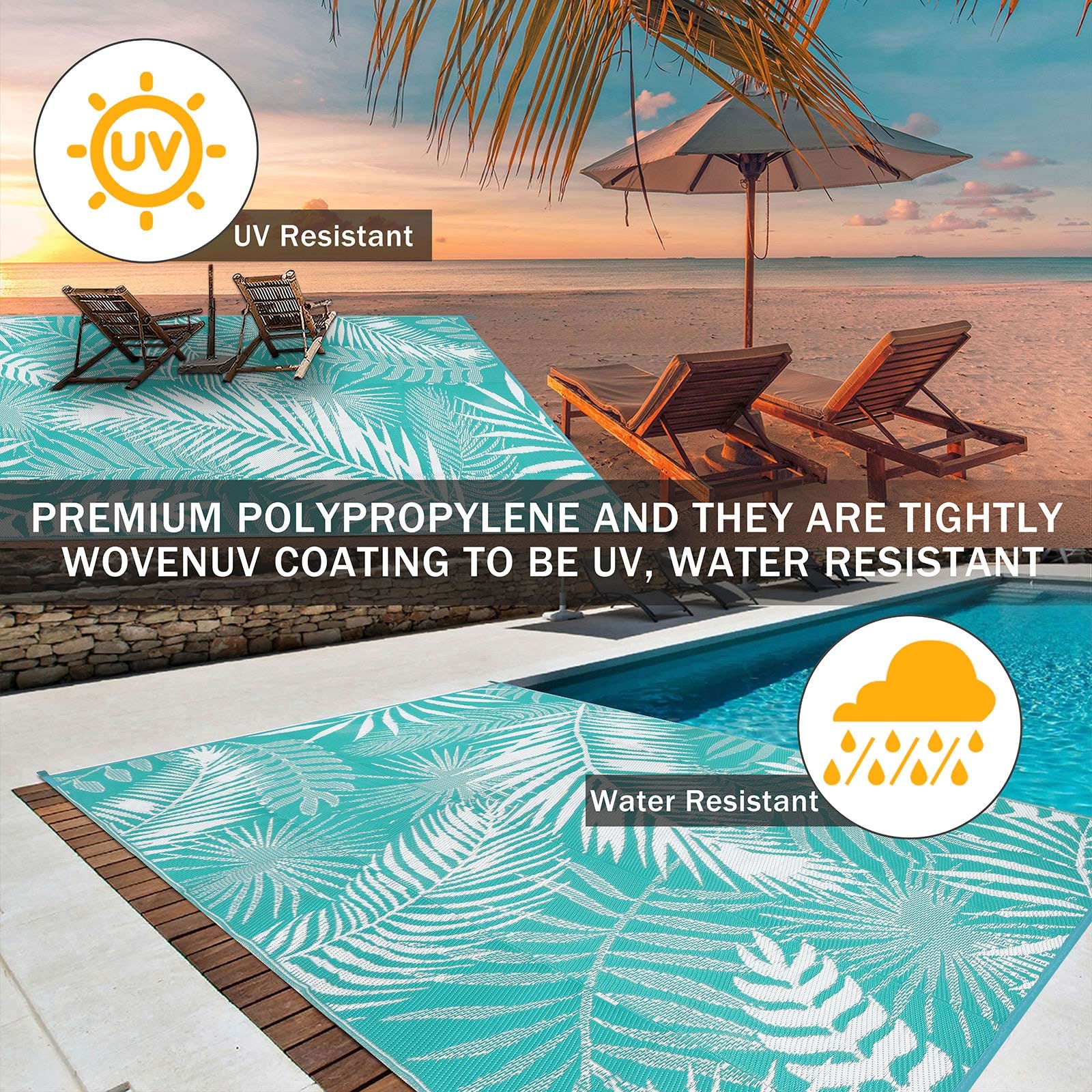 HiiARug durable recycled-plastic material resists wear on patios