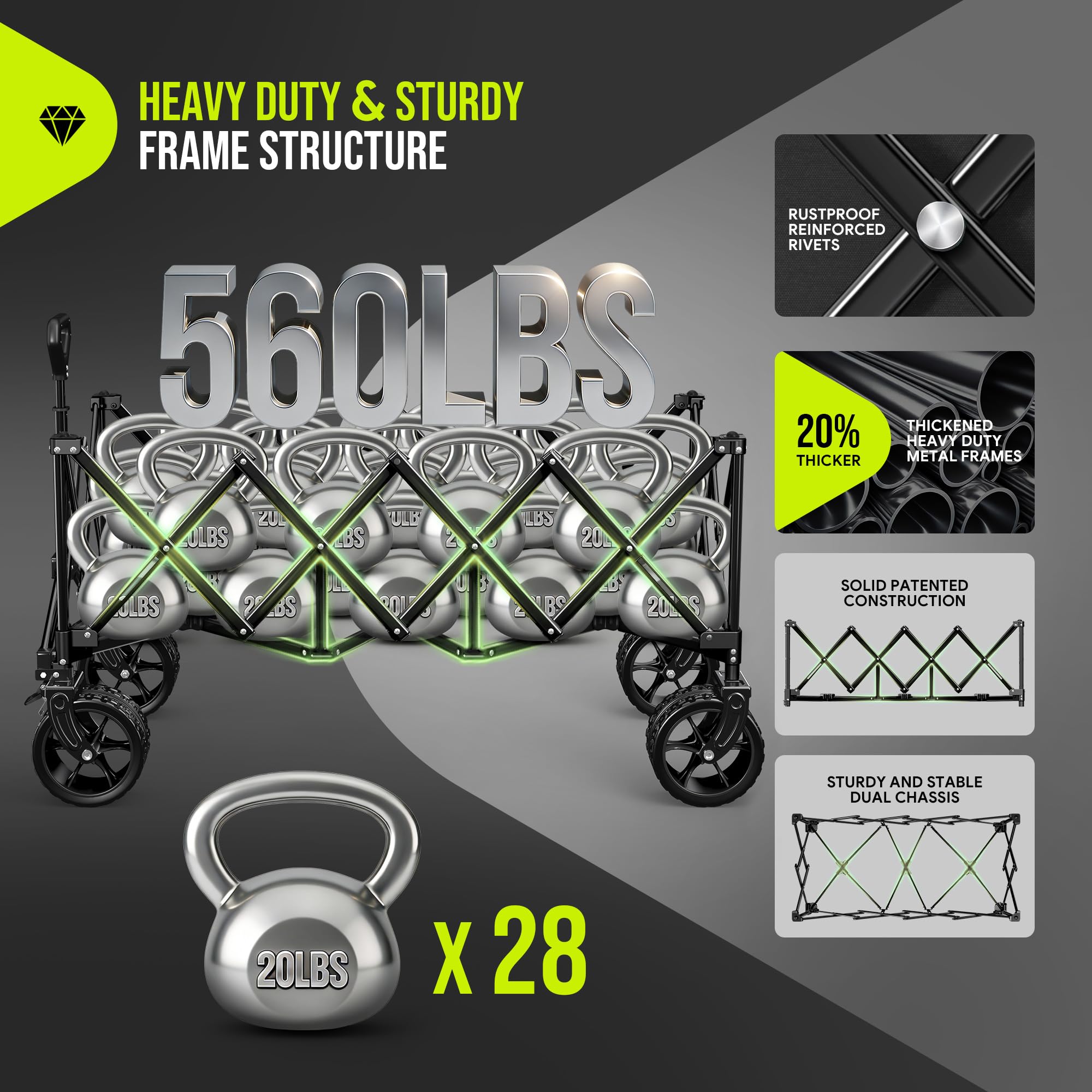 Hikemoon wagon supports up to 560 lb static load for heavy payloads.
