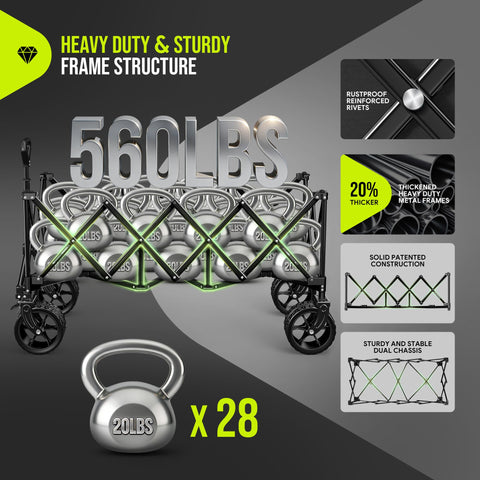 Hikemoon wagon supports up to 560 lb static load for heavy payloads.