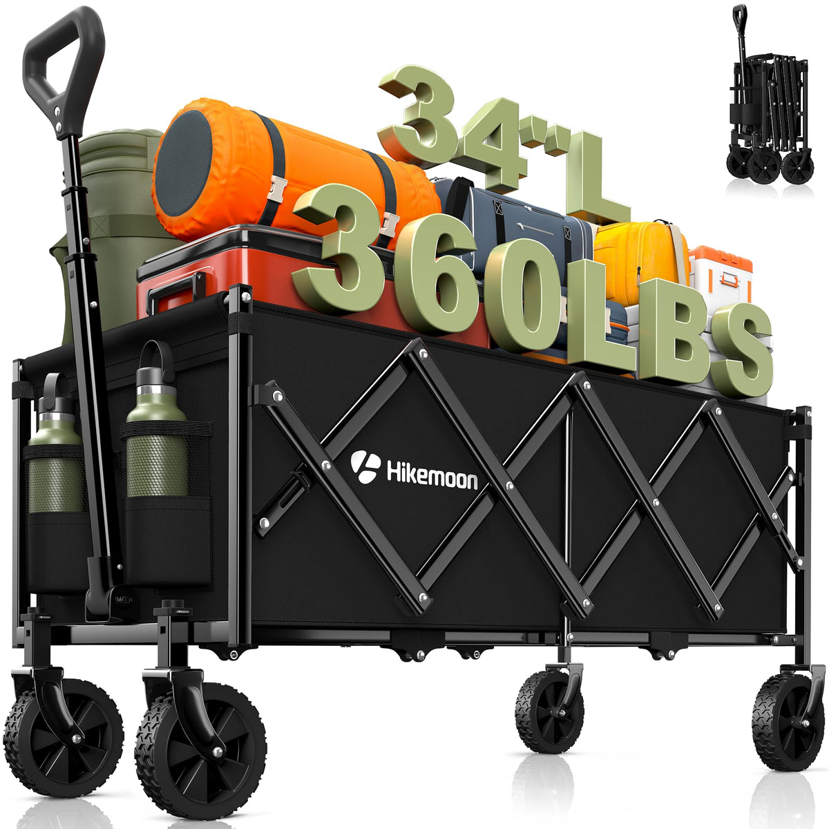 Hikemoon 34'' extra-long wagon with extended frame for bulky gear