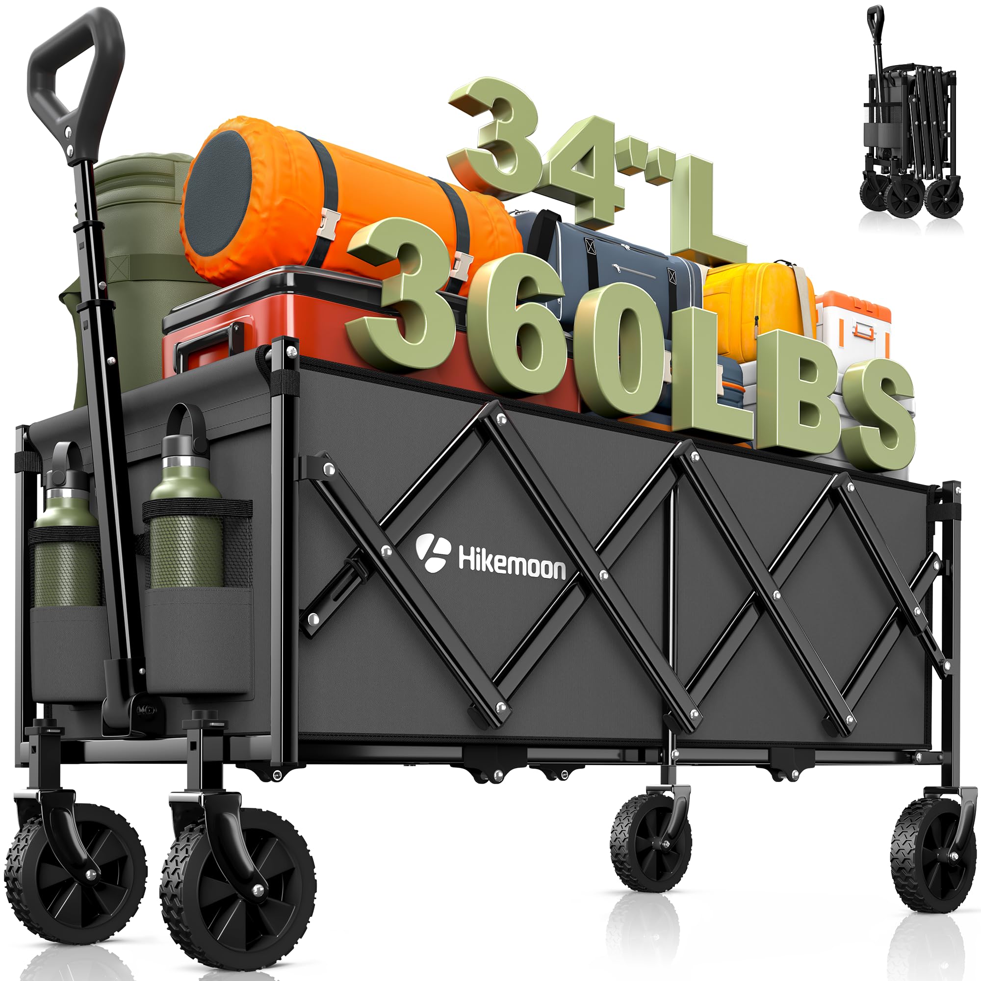 Hikemoon wagon frame showing spacious interior for long gear and tents.