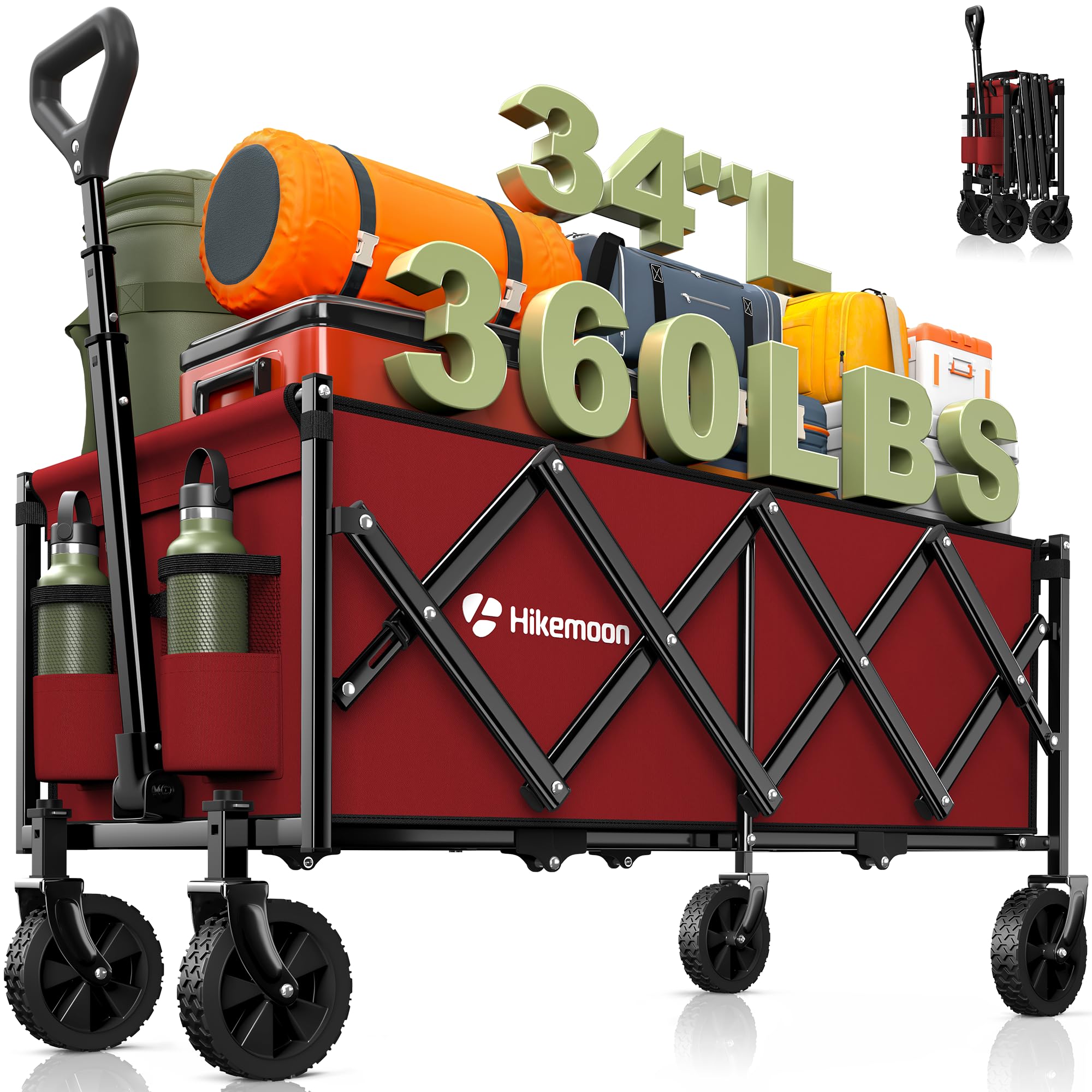 HIKEMOON 34'' extra-long wagon open side view with spacious interior for long items
