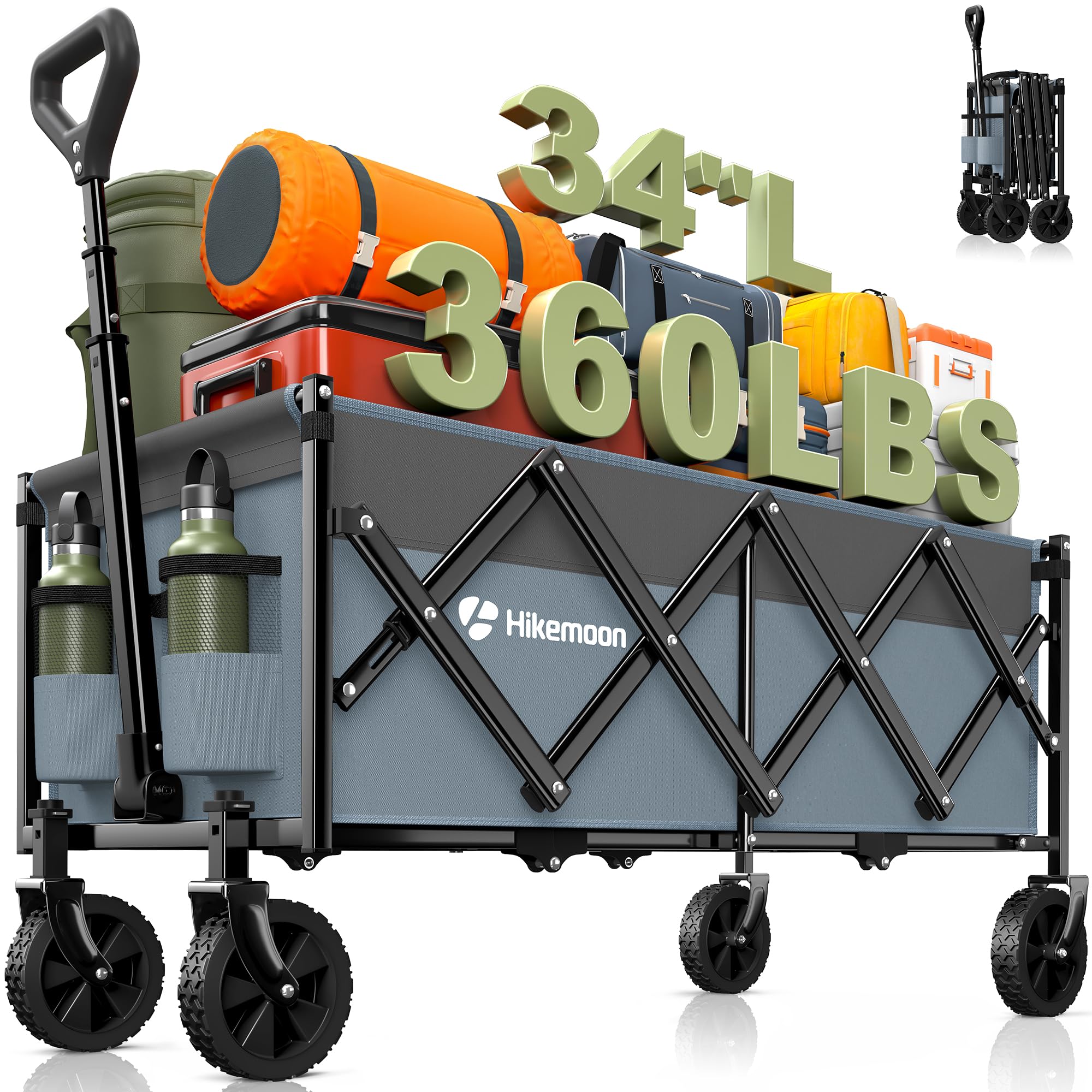 Hikemoon 34 inch wagon with open interior for long items and easy loading