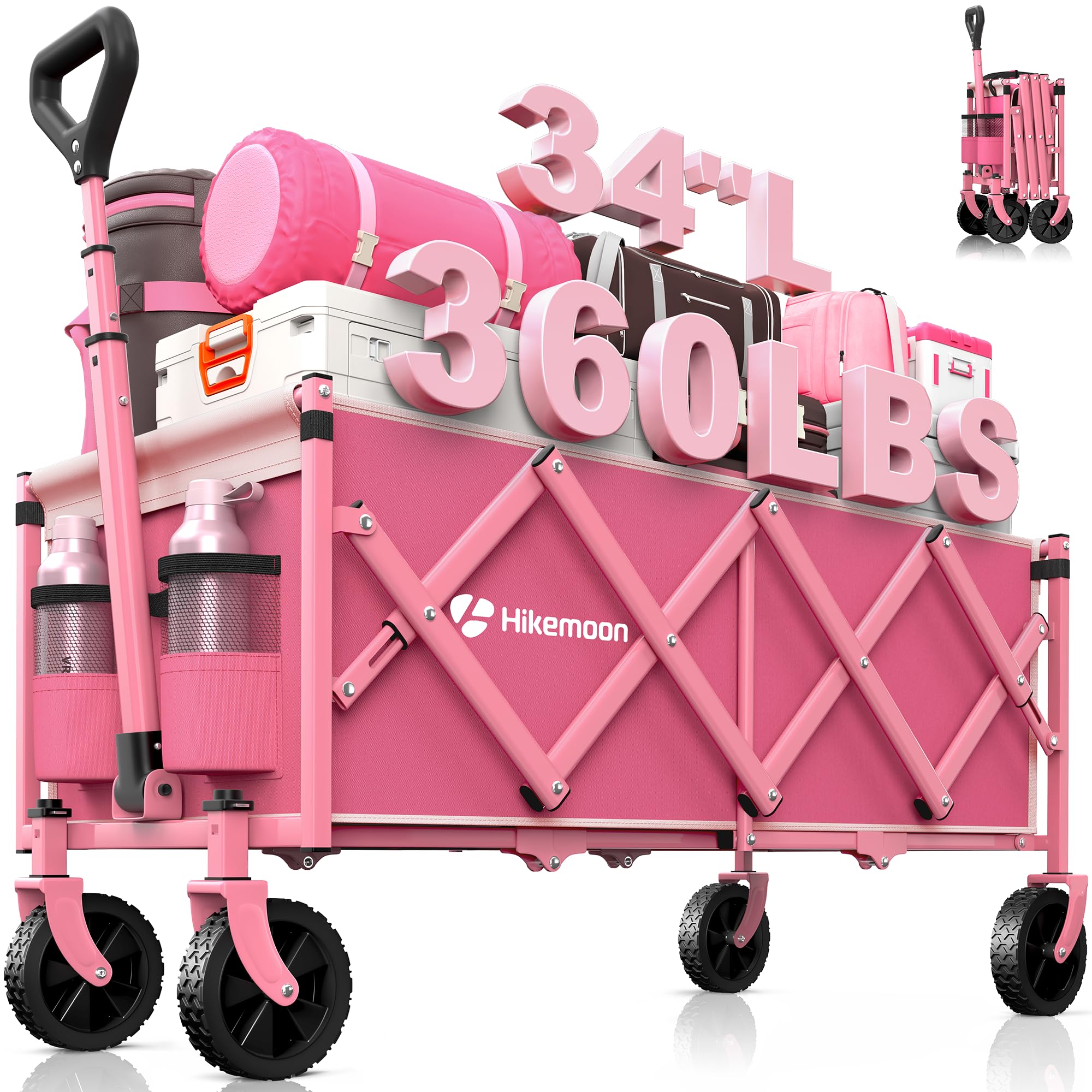 HIKEMOON 34in wagon folded for compact storage and easy portability.
