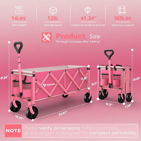 HIKEMOON 34in wagon open with pink accents ready for bulky loads.
