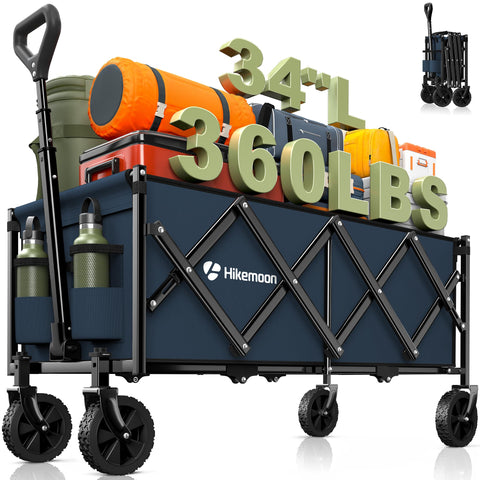 Hikemoon 34-inch extra-long wagon interior space for long gear and tents.