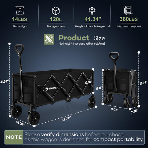 Hikemoon wagon front wheels rotate 360 degrees for smooth steering
