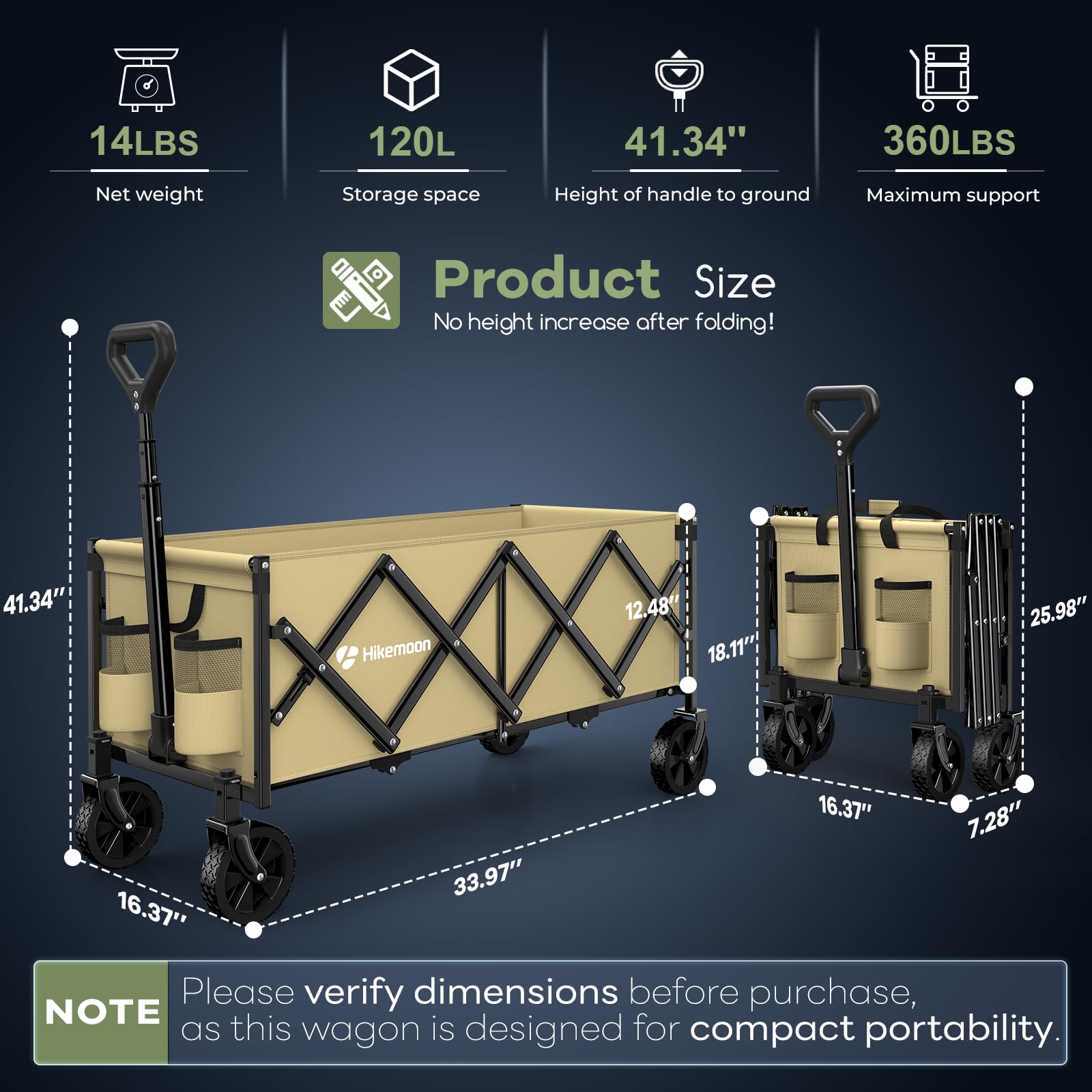 Hikemoon wagon frame demonstrates durable construction supporting 360 lbs
