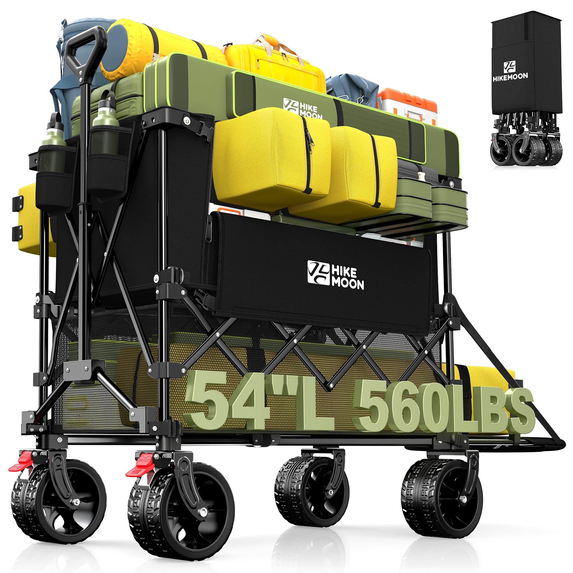 Hikemoon 400L double decker wagon with tailgate extended for long-item loading.