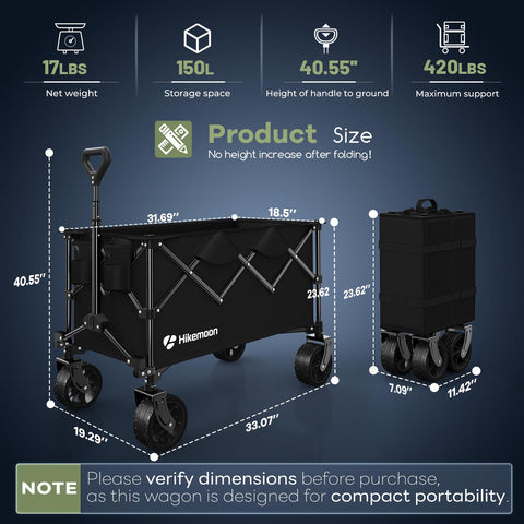 Hikemoon folded wagon ready for compact storage