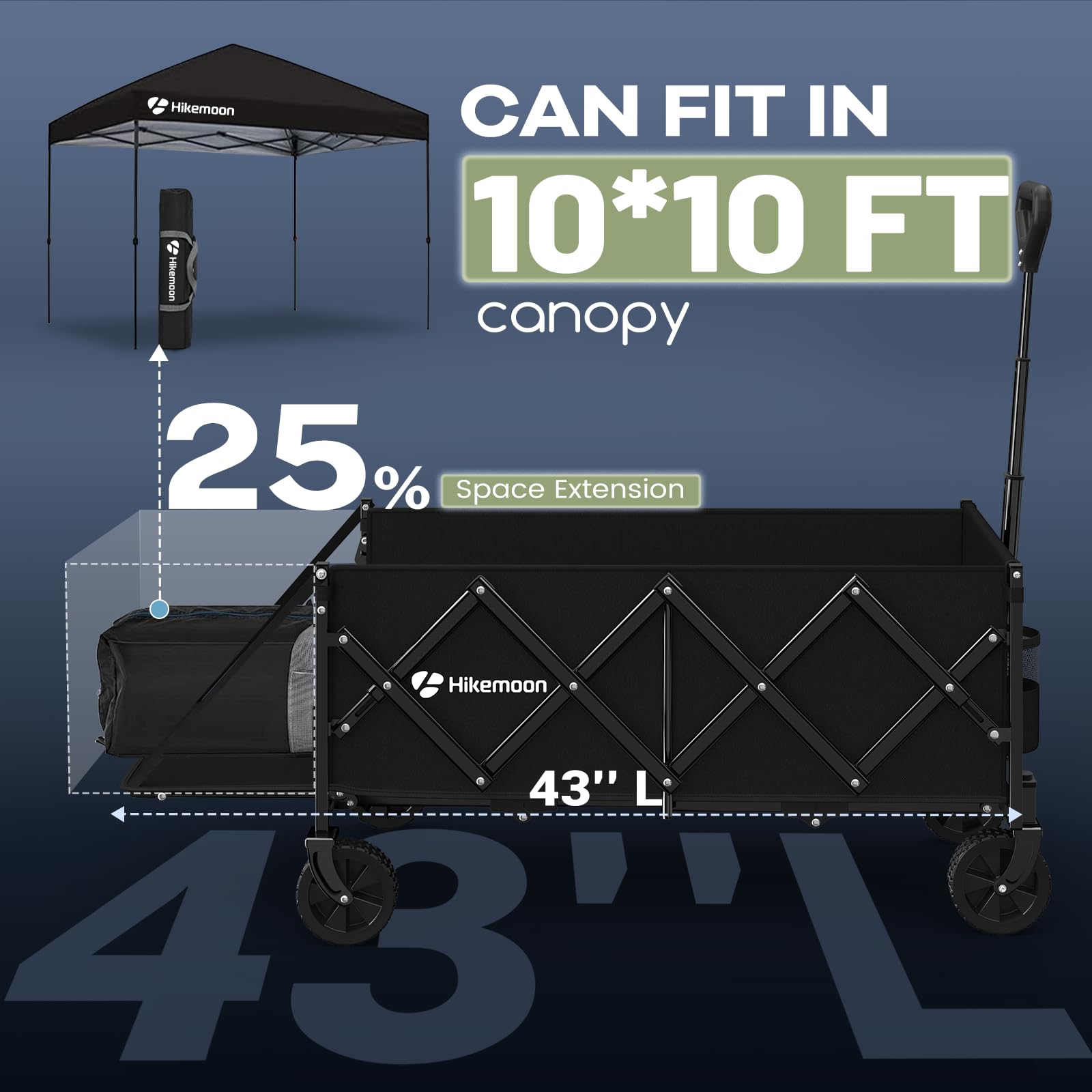 Hikemoon heavy-duty metal frame with 600D fabric for durability.