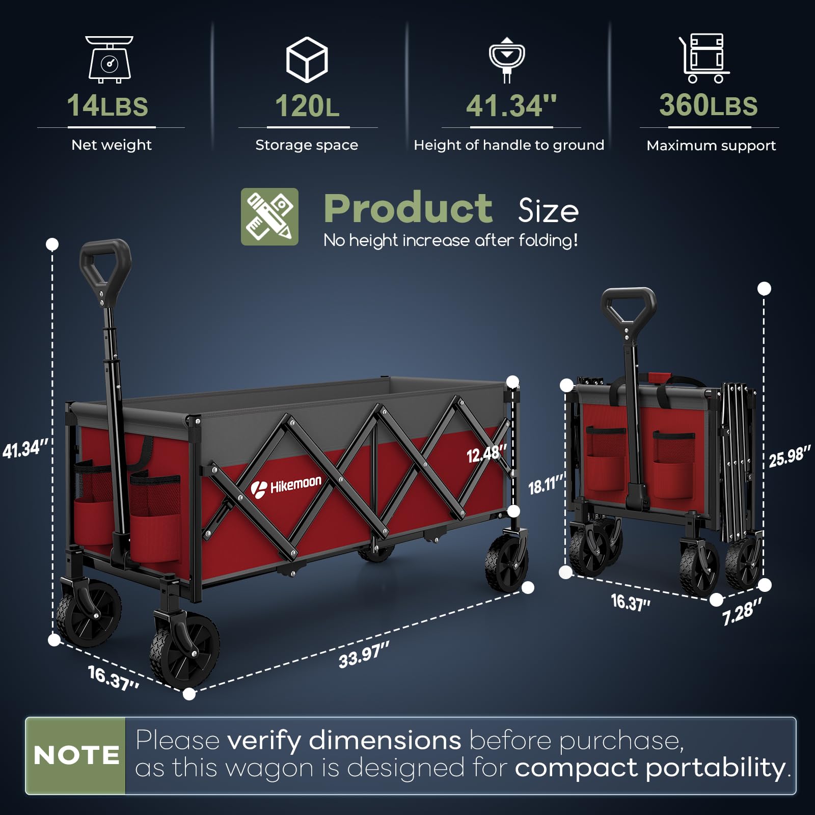 Hikemoon interior capacity for long items like tents or gear.