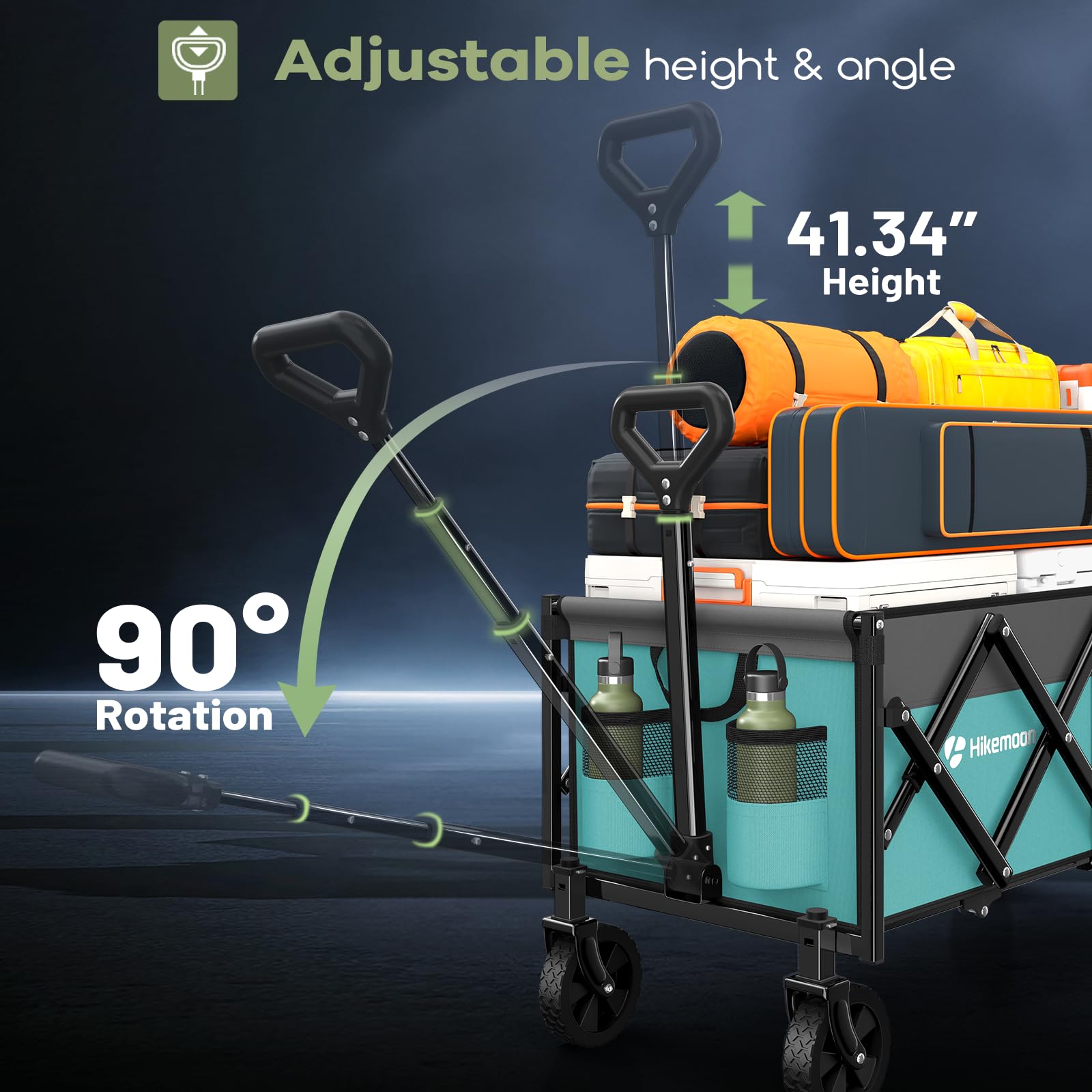 Hikemoon wagon with two cup holders keeps drinks within reach