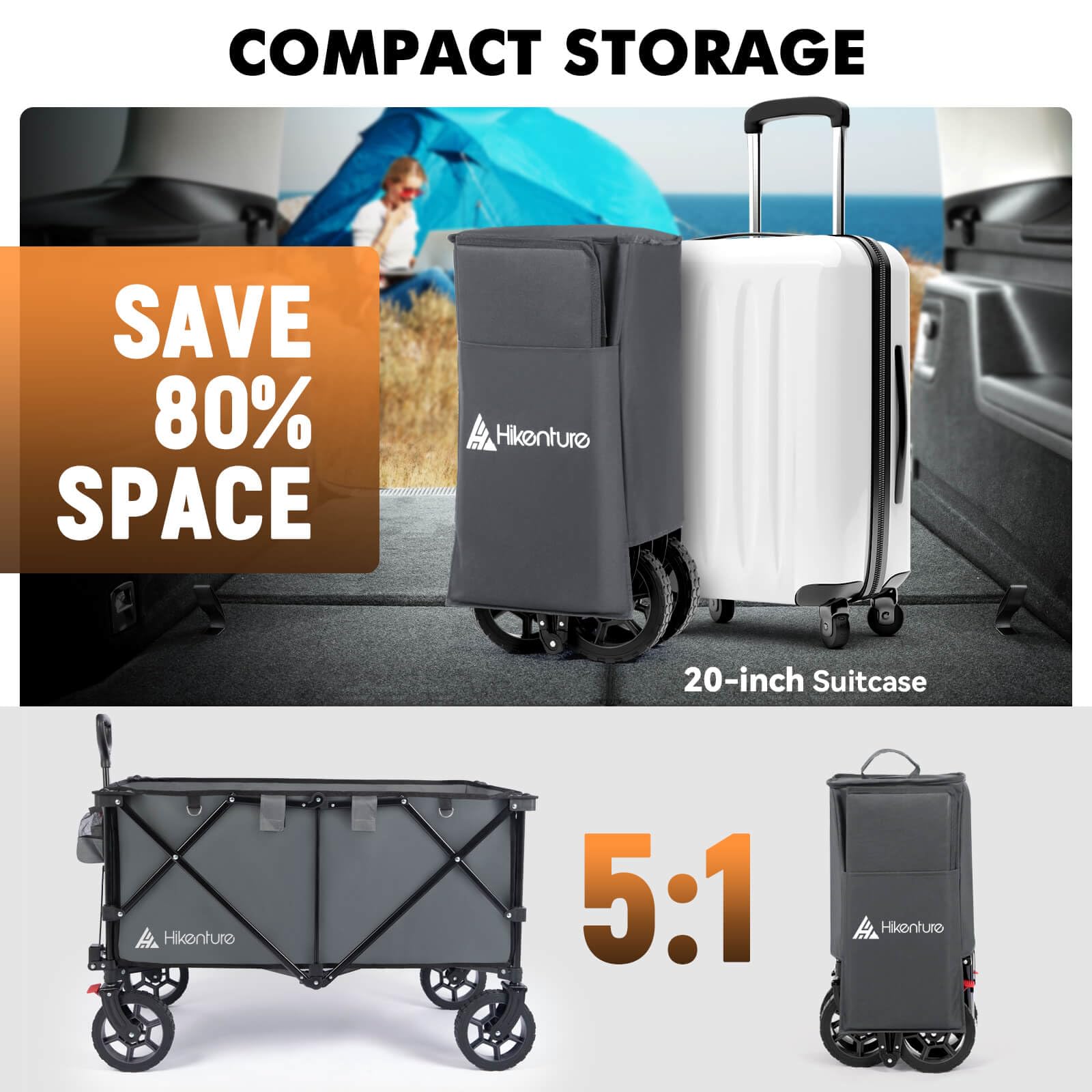 Hikenture all-terrain wheels wagon for smooth transport on varied surfaces.