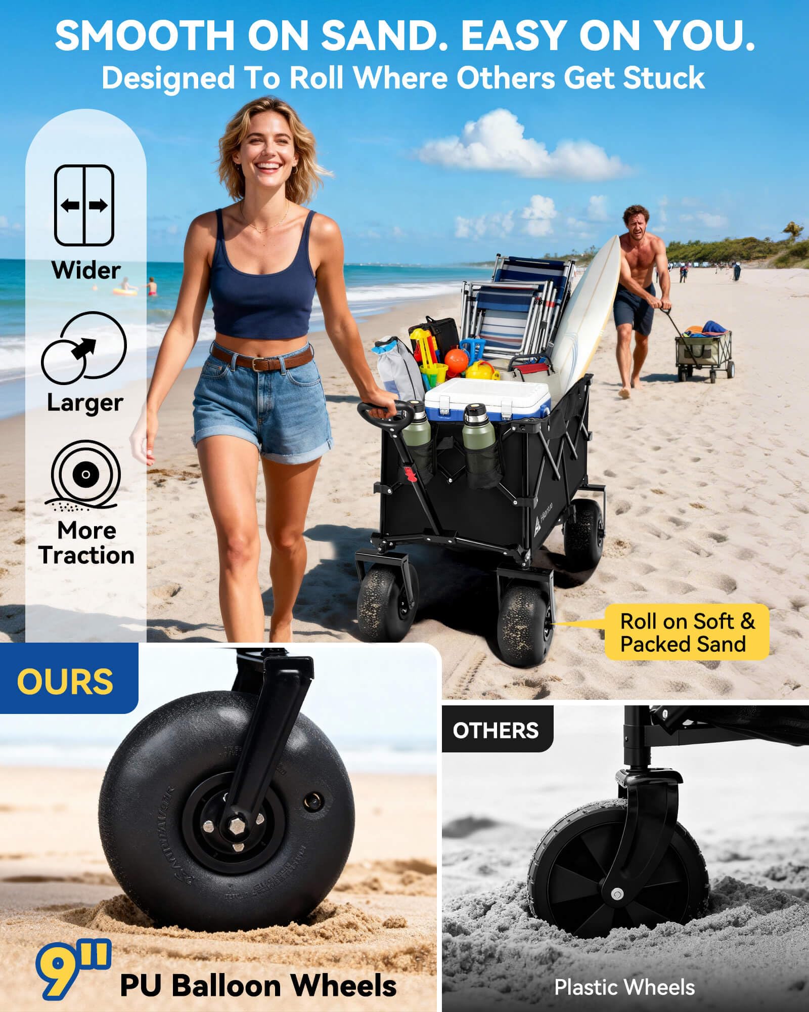 Hikenture wagon reinforced steel frame supports up to 308 lbs of gear
