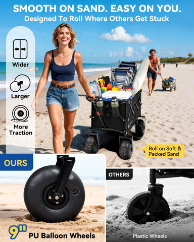 Hikenture wagon reinforced steel frame supports up to 308 lbs of gear