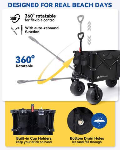 Hikenture wagon with large capacity holds chairs, cooler, umbrellas and more