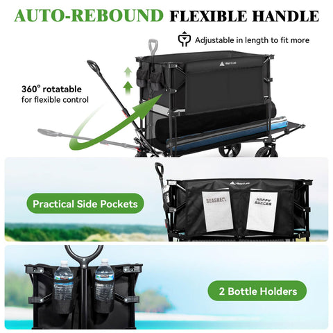 Hikenture built-in brakes and double bearings improve control on uneven terrain