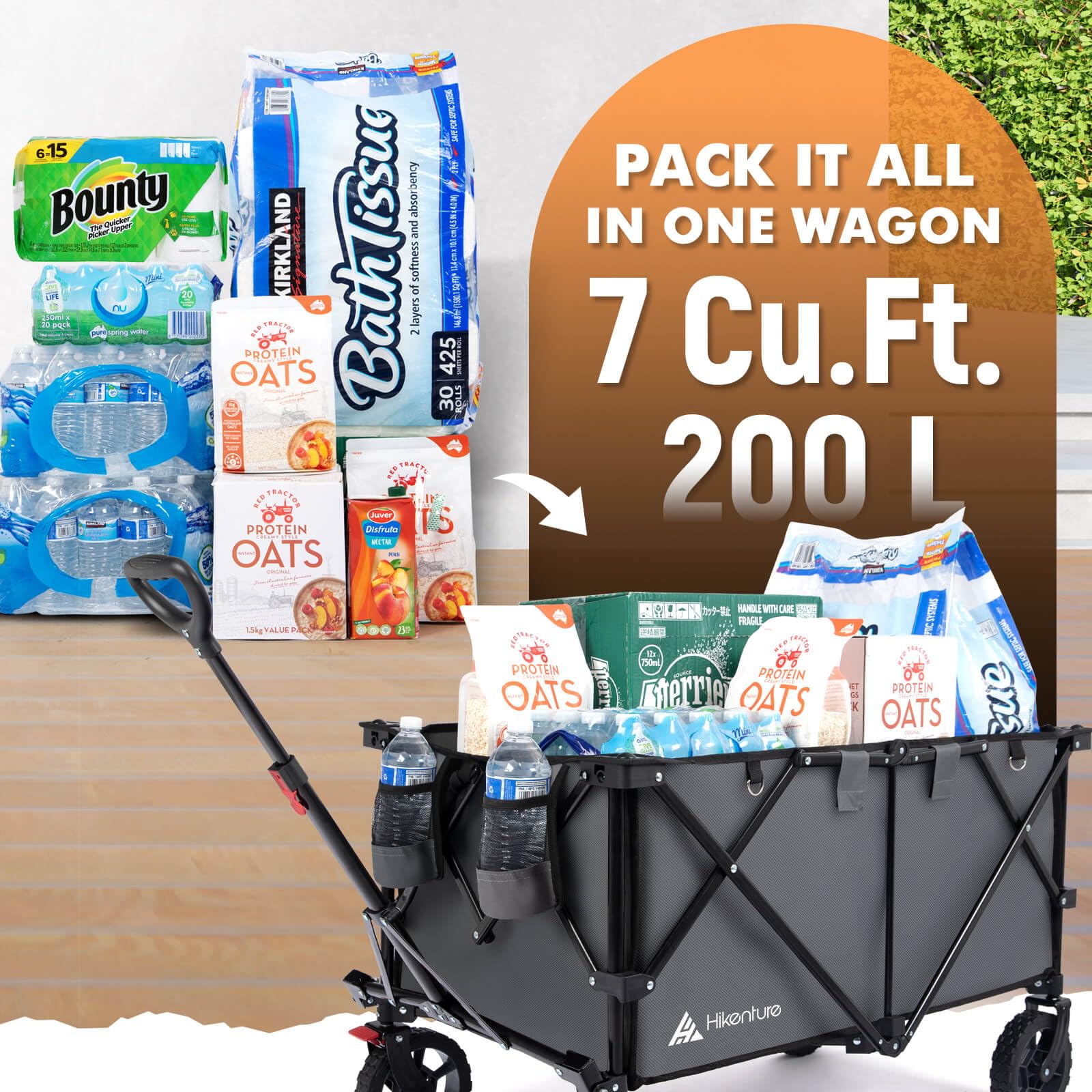 Hikenture deep capacity wagon showcasing large storage for bulky items.