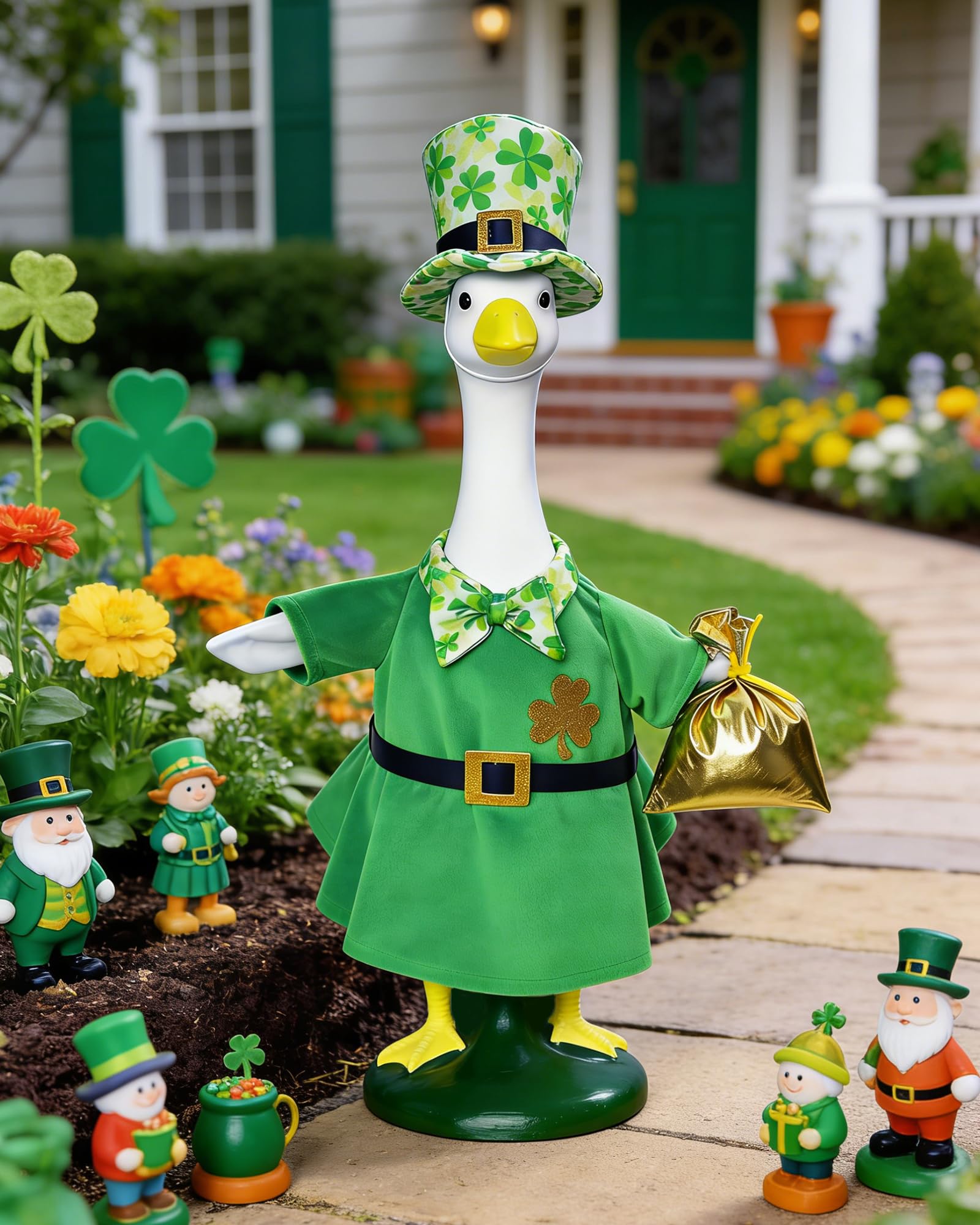 Hikkcos goose outfit tunic with glitter shamrock for vibrant curb appeal.