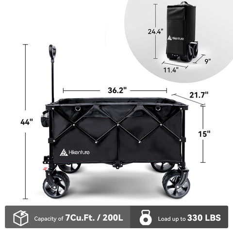 Hikenture wagon brakes enable controlled stops on slopes and uneven terrain.
