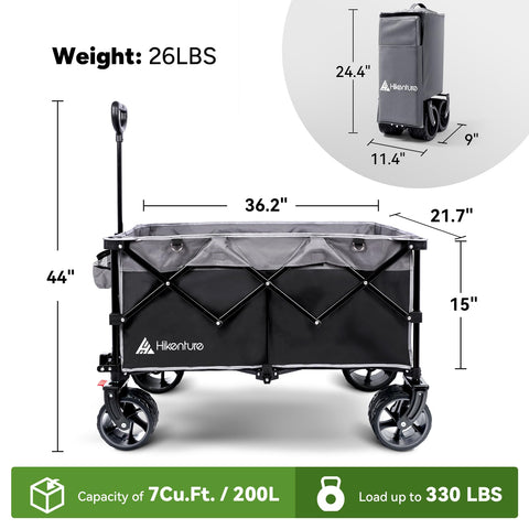 Hikenture wagon with brakes providing controlled maneuvering for safety