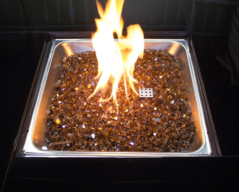 Hiland copper glow fire glass creates dancing flames while concealing pipes.