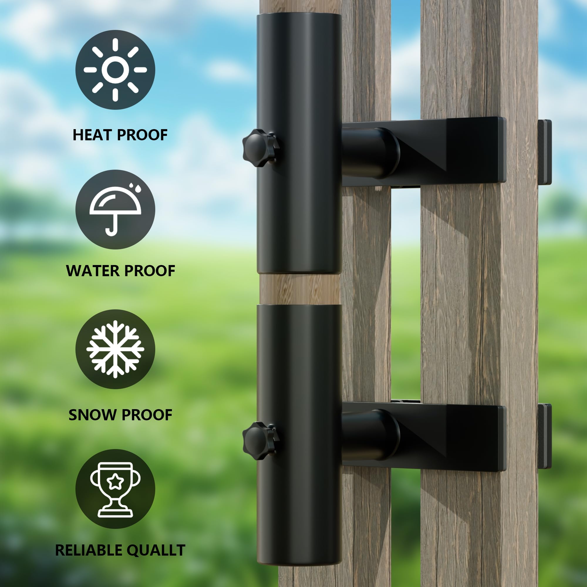 Hillmaster deck rail mount showing sturdy construction and mount position.