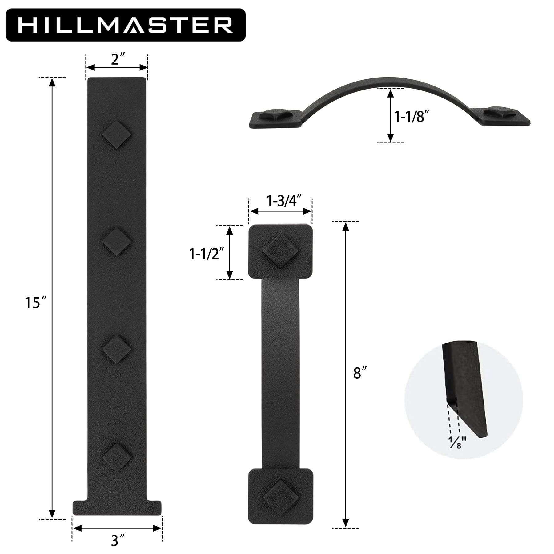 Hillmaster hinge on garage door shown in front view with frosted finish