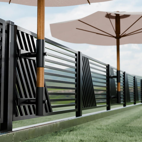 Hillmaster railing-installation setup using iron plate and stainless screws.